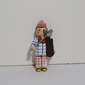 Wood Golf Figurine Vintage Christmas Ornament